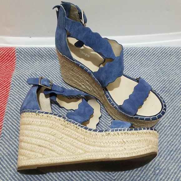 Marc Fisher Calita Blue Wedge Heels Espadrille sz 10M Casual Spring Summer Shoe - Picture 1 of 13
